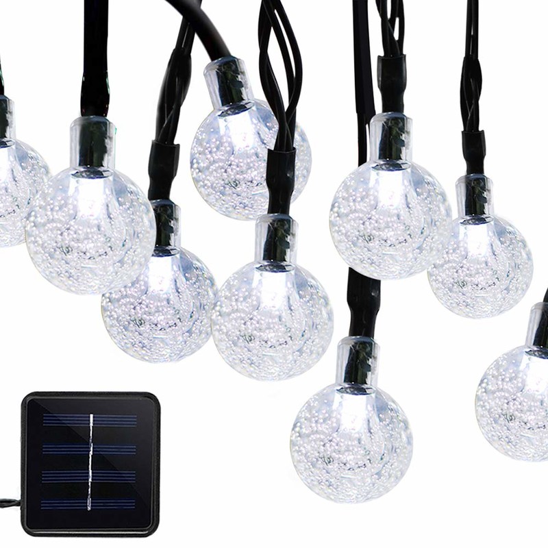 слънчева лампа низ 50 LED балон кристална сфера 7 м / 23 фута 8 режим коледни феи светлини, подходящи за открита коледна пейзаж градина двор семеен празник пътека морава парти украсена бели светлини