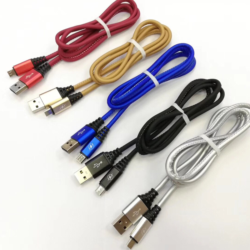 PU кожа бързо зареждащ се кръгъл USB кабел за микро USB, тип C, iPhone светкавично зареждане и синхронизация