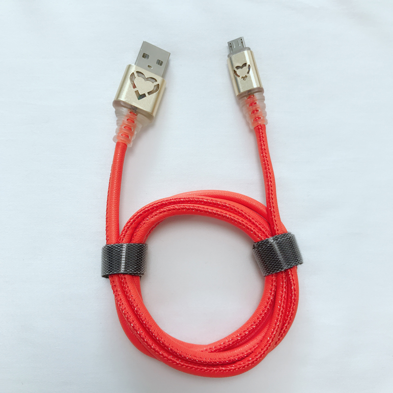 LED PU кожа, бързо зареждащ се кръгъл алуминиев корпус USB кабел за микро USB, тип C, iPhone светкавично зареждане и синхронизация