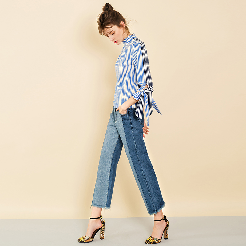 2019 New Arrival Fashion Rough Selvedge Hem сплитане сини дънкови панталони дънки жени