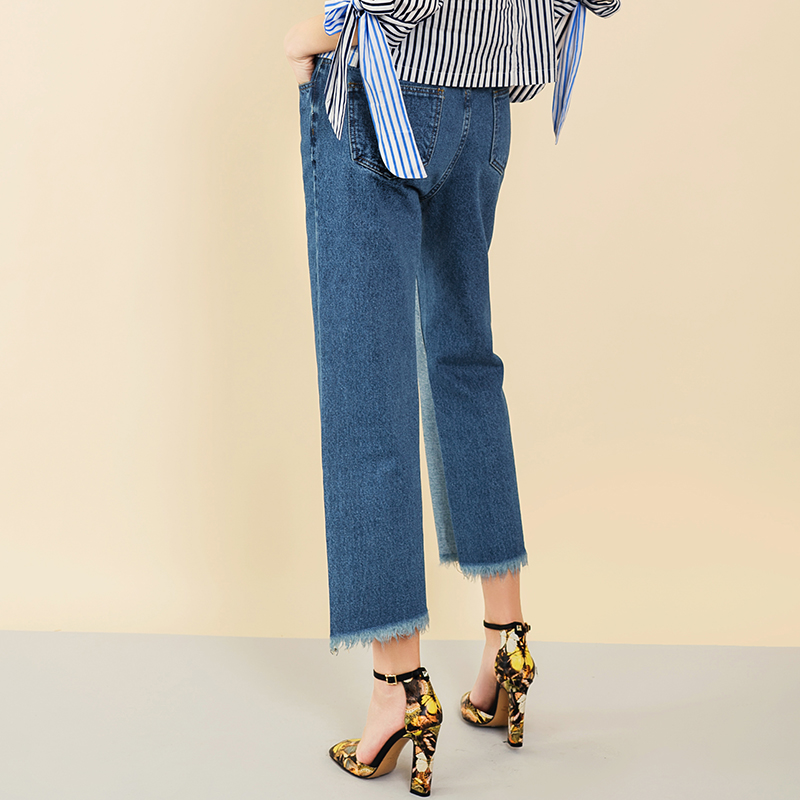 2019 New Arrival Fashion Rough Selvedge Hem сплитане сини дънкови панталони дънки жени