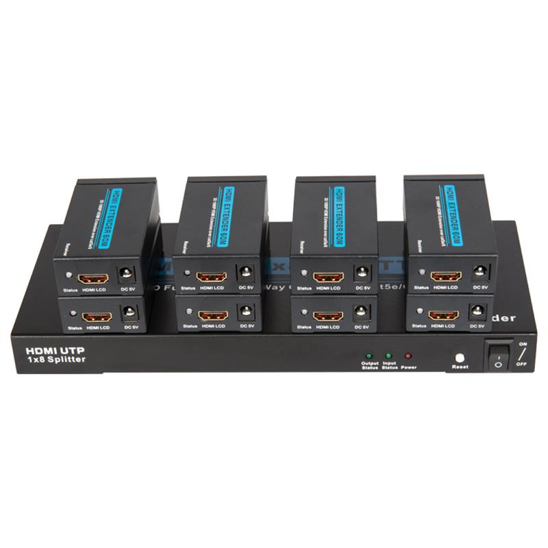 8 порта HDMI UTP 1x8 сплитер над единичен Cat5e / 6 с 8 приемника до 60m
