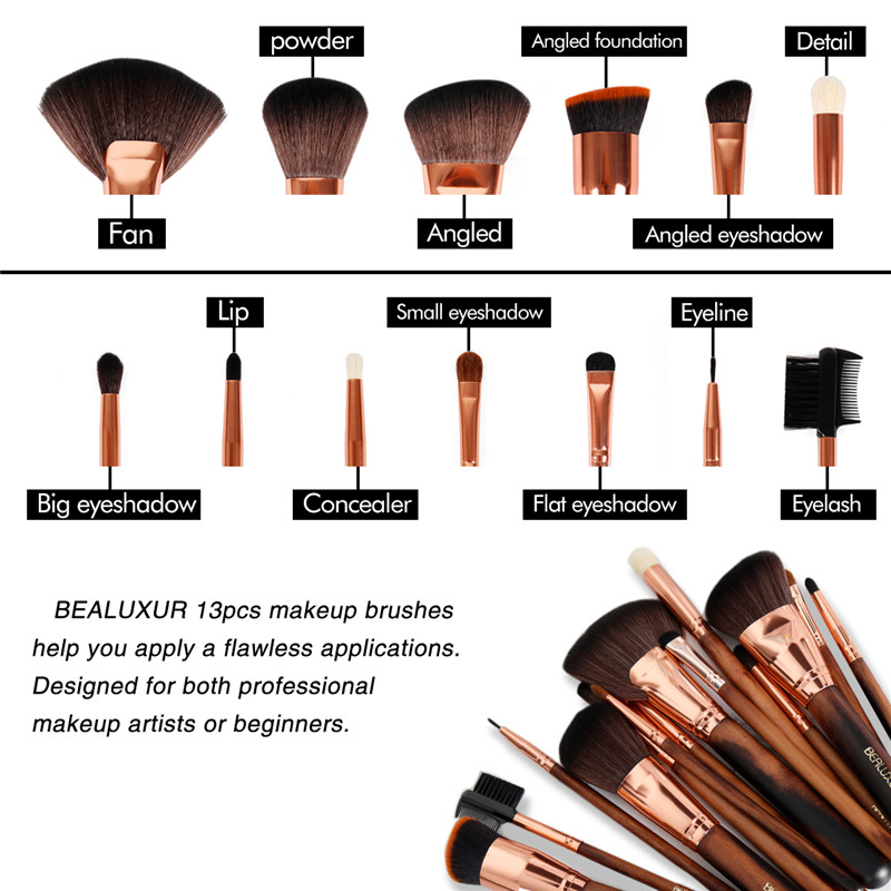 Make Brush Set, 13PCs Makeup Bruches Premium Synthetic Britles Powder Foundation Blush Contour Procealers Lip Eyeshadow Bruches Kit Sat8200; (дръжка на 005 дървесина)