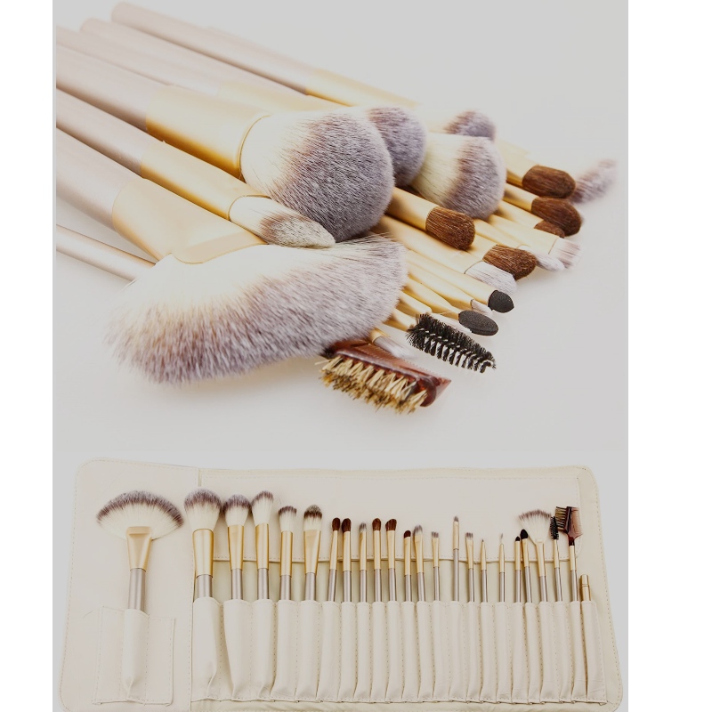 BEALUXUR 24 Pcs шампанско професионален комплект четка за грим за професионална и домашна употреба или подаръчен комплект - бял