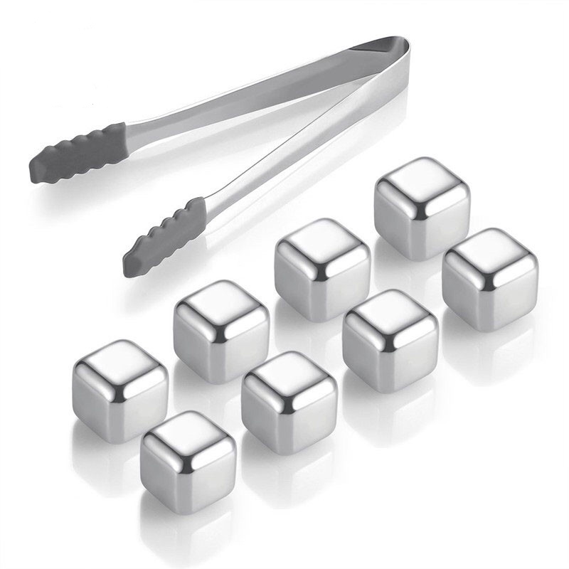 Hot продават Square 27mm 8PCs сет Stainless Steel Whisky Stones лед куб