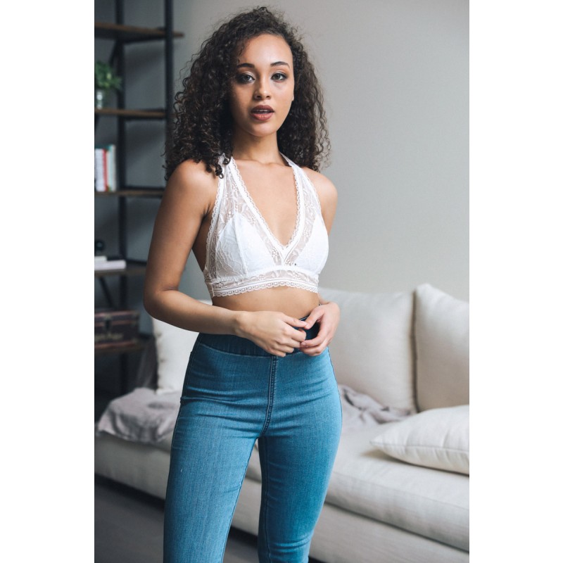 YL-508 Ribbed Lace Boho Raceback Bralette