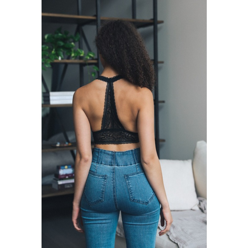YL-508 Ribbed Lace Boho Raceback Bralette